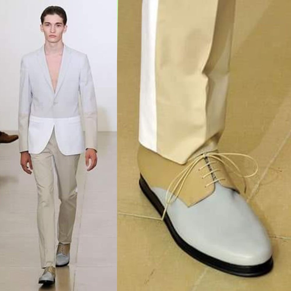 Jil Sander Mens 9 Tan Light Leather Platform‎ Oxford Flats Two Tone Lace Up